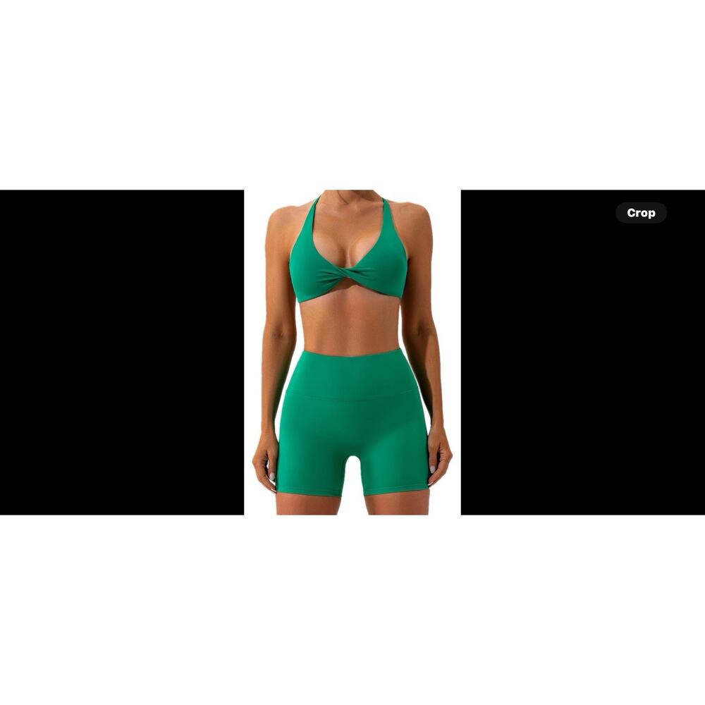 Workout Sets for Women 2 Piece Twist Front Halter Sports Bras High Waist Sz M